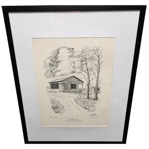 1951 Lyne School Lithograph signed by artist Howard Fain Framed 16.5x20.75 1971